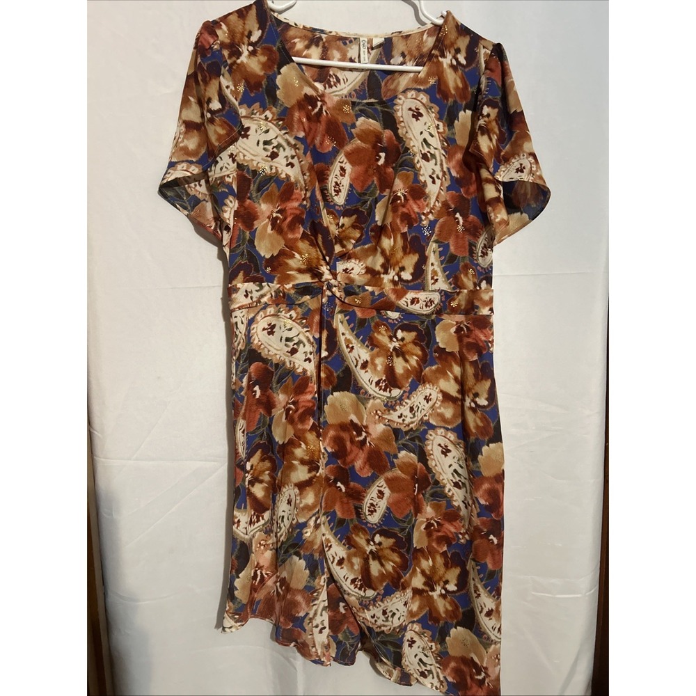 EUC Cato Paisley Tulip Sleeve Wrap Look Asymmetrical Hem Tunic/dress Size L
